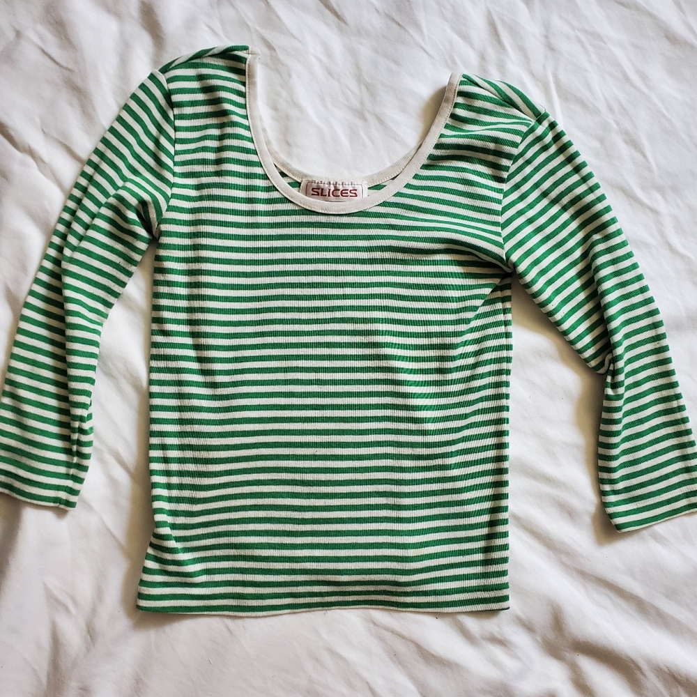 Vintage striped crop top with 3/4 sleeves
